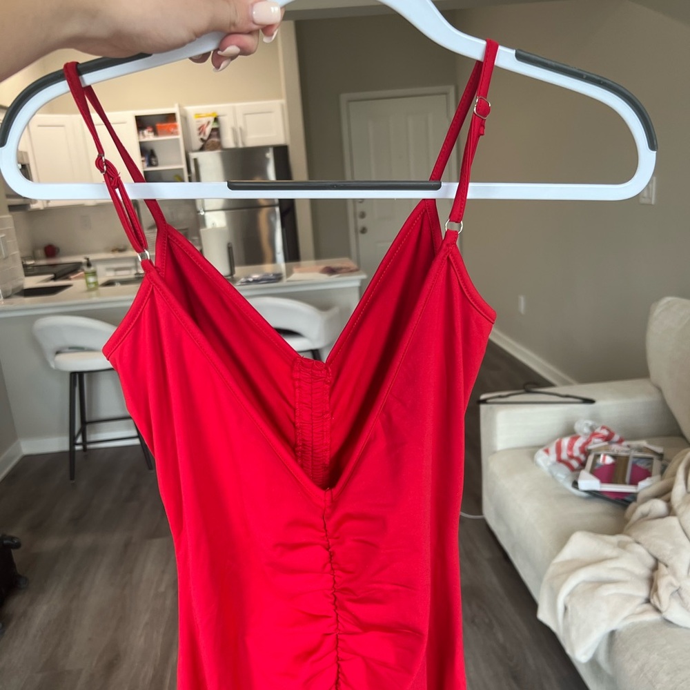 Red Ruched Bodycon Dress - Picture 6 of 8